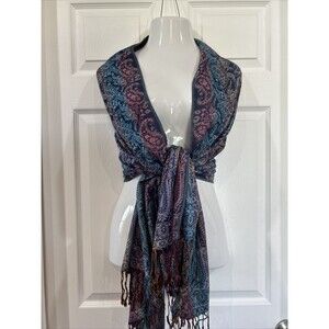 Colorful Paisley Shawl Wrap Scarf Cover Up Skirt Belt Accessory Fashion Fringe
